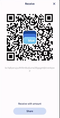 دریافت بیت کوین در blue wallet