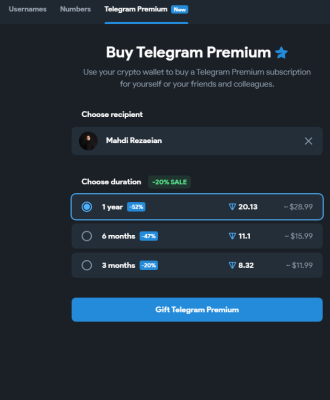 خرید اکانت پرمیوم تلگرام از Fragment